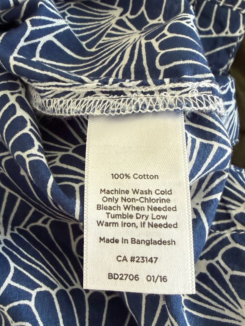 Talbots XL NWT Navy White Fan Print Shell Print Cotton Tunic Top 3/4 Sleeve - Picture 8 of 8